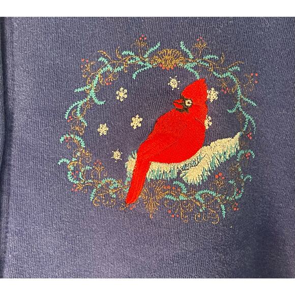 Vintage 80/90s Artisans Deisgns USA Blue/Red Cardinal Cardigan Size Sm-Med - Picture 2 of 10